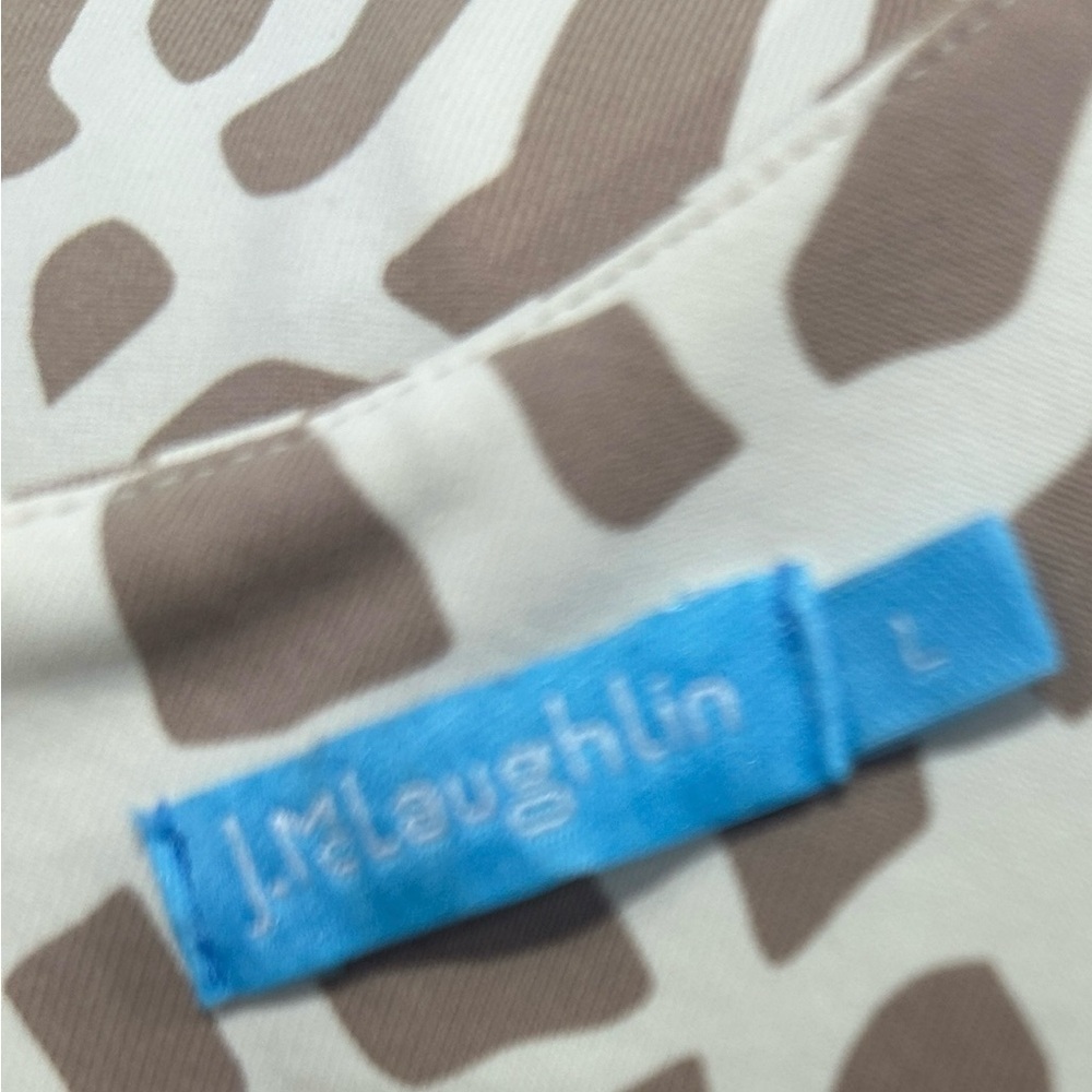 J. McLaughlin Tan and White Patterned Long Sleeve Dress signature fabric large - Picture 8 of 9